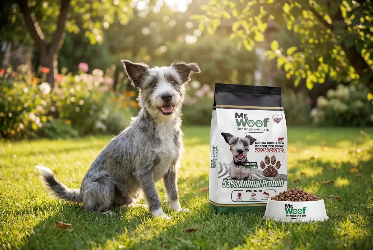 Karma sucha dla psa dorosłego - aranżacja produktowa MR.WOOF